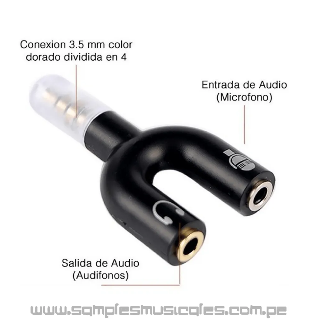 Adaptador de Auriculares en “Y” de un Plug a 2 salidas 3.5 mm